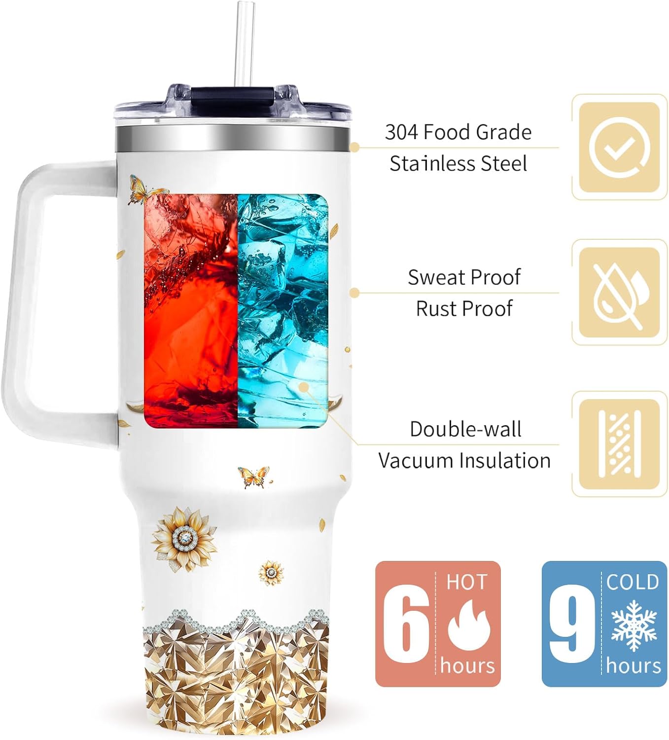 Monogrammed 40oz Tumbler with Handle for Women, Personalized Birthday Gifts,Initial Cups for Women Sunflower Letter G,Customized Gifts for Female Lady Gift for Mothers Day Christmas