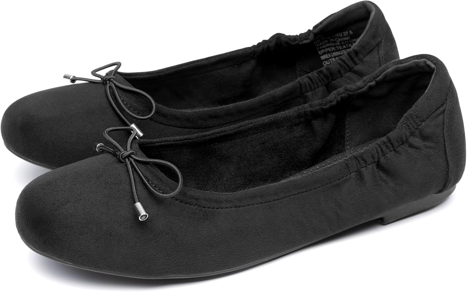 JustFab Women's Shoes Black Flats Shoes Comfortable Ballerina Flats with Bow for Women(Black Caviar,8)