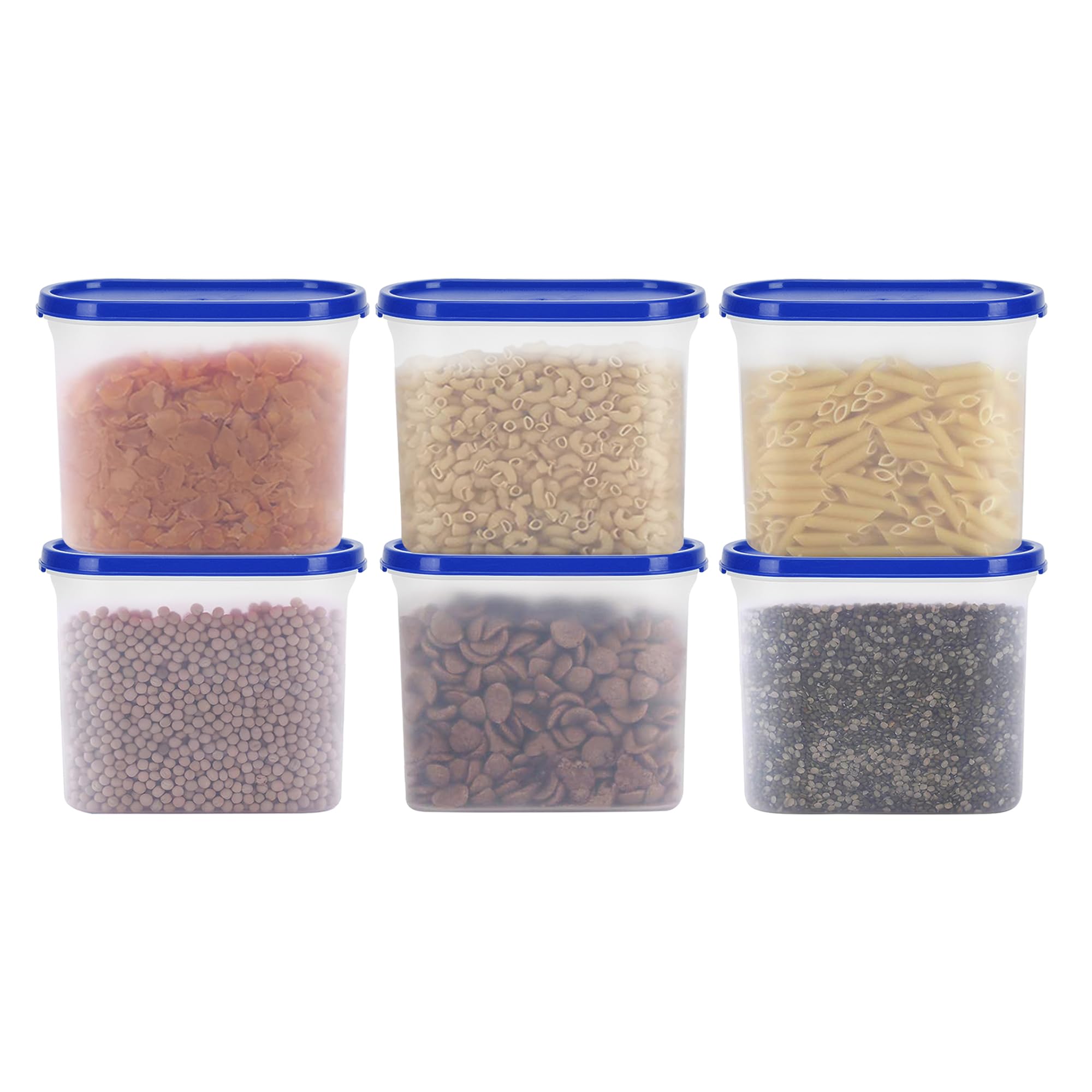 Cutting EDGE 1200ml Modular Plastic Storage Container Set of 6, BPA-Free & Leak-Proof, Stackable & Nestable, Reusable Food Organizers For Kitchen, Pantry, Fridge & Meal Prep (Peppy Blue)