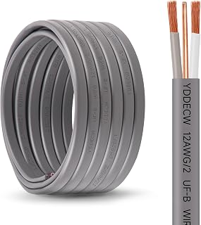 12/2 UF-B Wire - 25FT 100% Pure Copper 12AWG 2 Connector Direct Burial Electrical Cable 12 Gauge for Underground Feeder Wet or Corrosive Locations Indoor & Outdoor etc