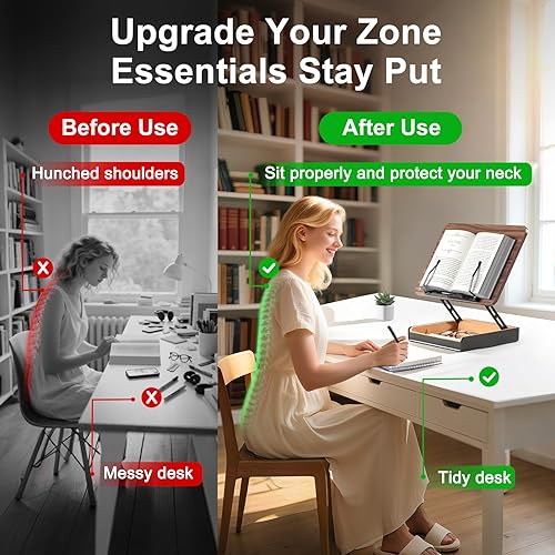 Miniatura 2 de Soporte para libros con almacenamiento, soporte para libros para leer manos libres, soporte de madera para encimera de cocina, soporte de lectura