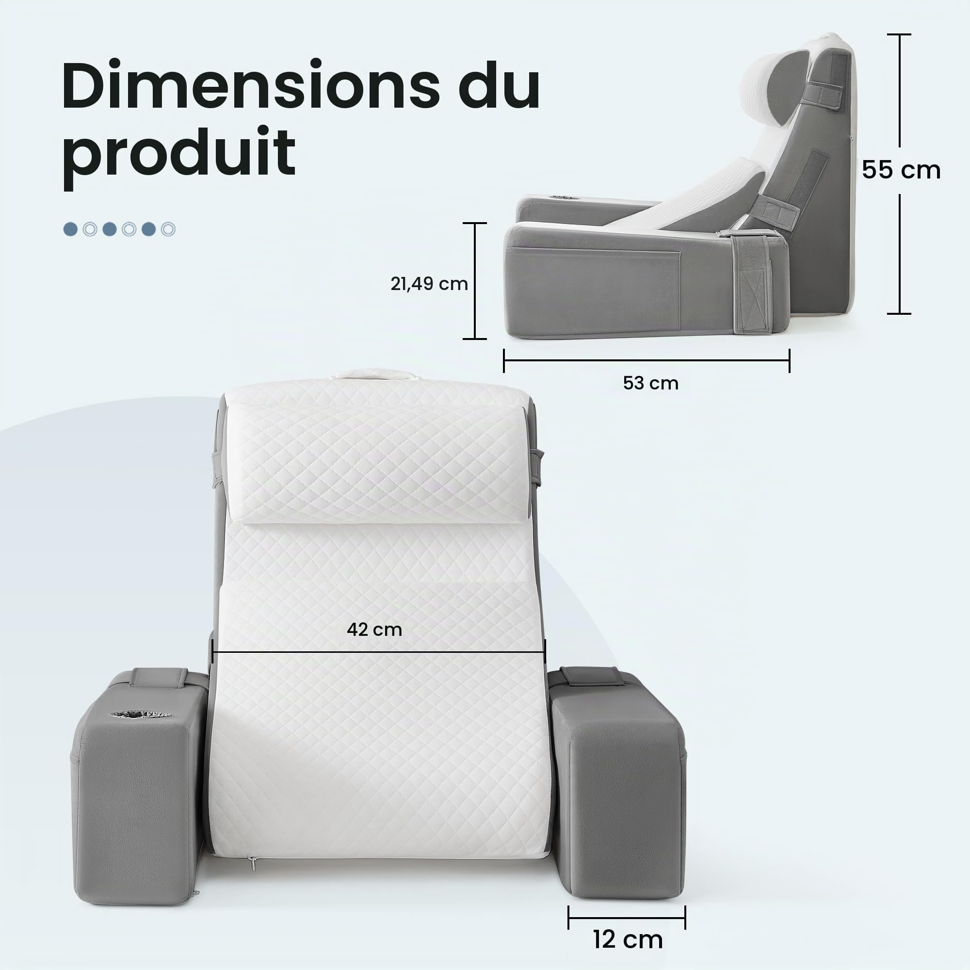 Lot de 5 coussins de lecture pour lit et canapé, coussin de livre avec traversin et accoudoirs amovibles, coussin de dossier de lit, coussin mural multifonction pour lire, travailler, lit