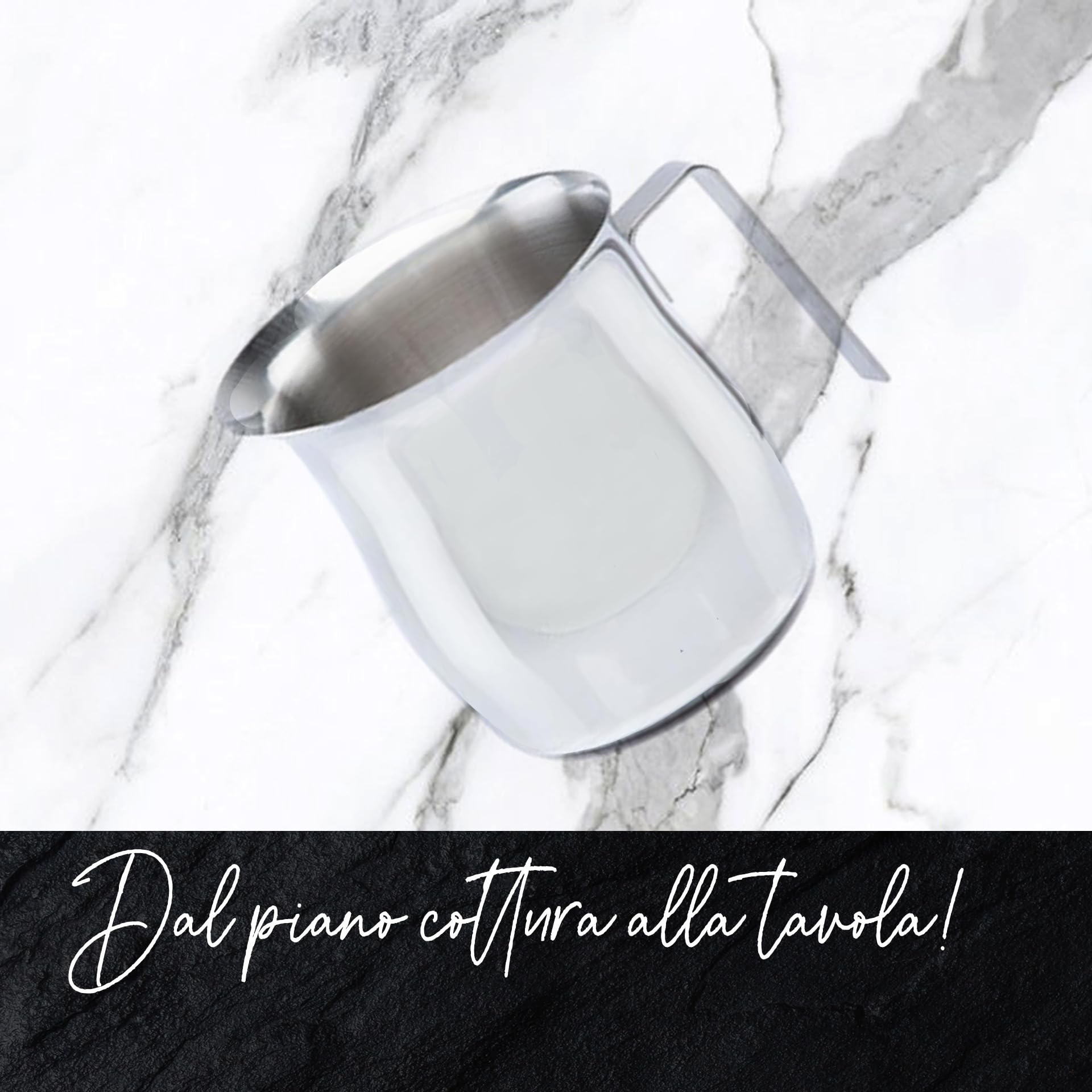Fackelmann Set Montalatte Portatile e Bollilatte in Acciaio Inox 215ml, Frullino Montacappuccino a Batteria con Frusta Inox per Bevande e Latte Caldo, Versalatte Lavabile in Lavastoviglie