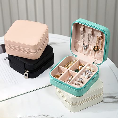 Miniatura 7 de MODENGKONGJIAN Mini estuche de viaje para joyería, caja organizadora de joyas de viaje de piel sintética, pequeño soporte portátil para