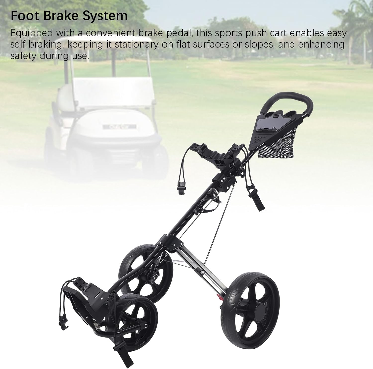 Tbest 3 Wheel Folding Push Cart Portable Scorecard Holder Sports Bag Golf with Adjustable Buckle for Tee Cup