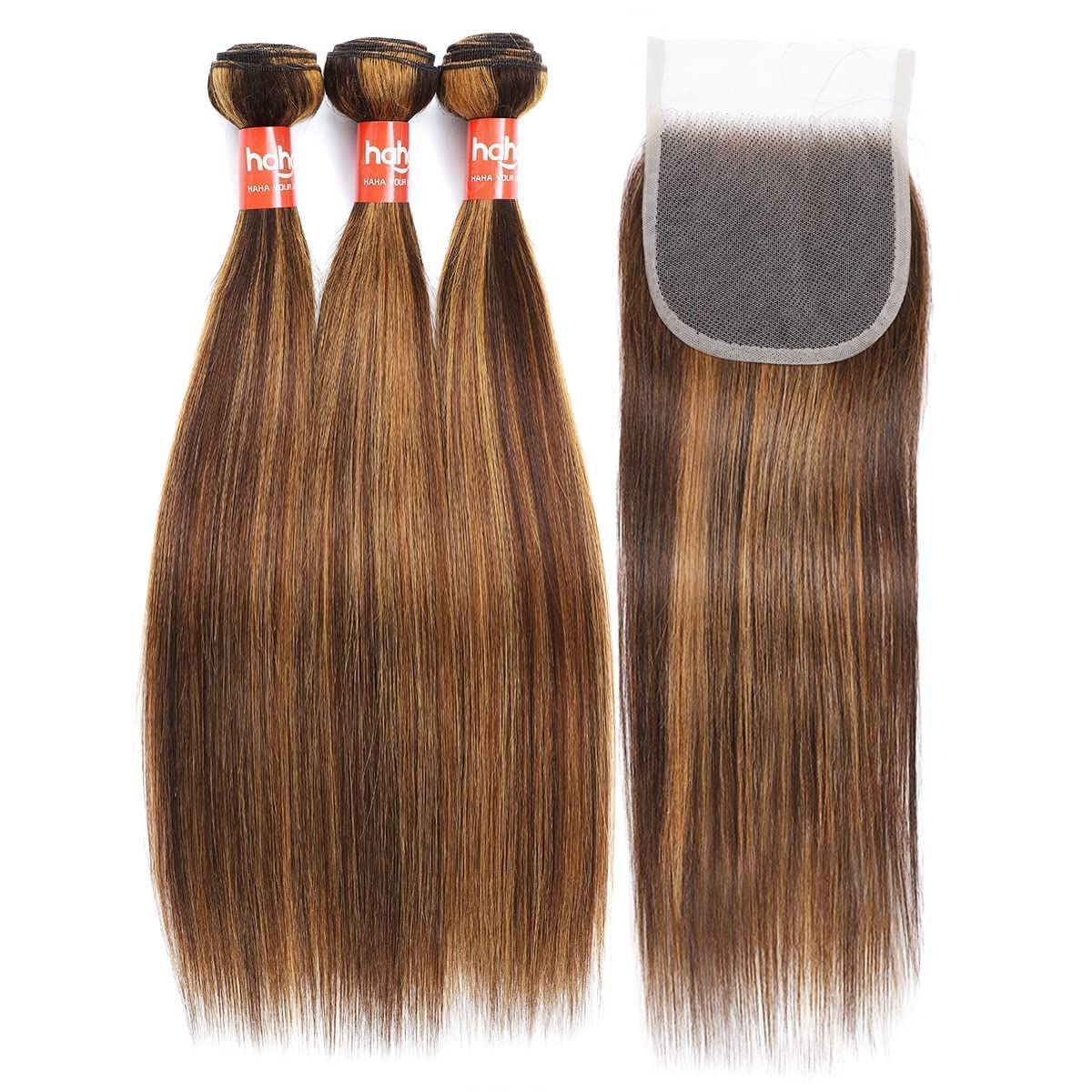 Haha P4/27 Honey Blonde Highlight Human Hair Bundles With Lace Closure 4x4 Brown Blonde Ombre Straight Bundles With Closure Brazilian Remy Virgin Hair Weave Sew In Extensions 20 22 24 +18 Inch