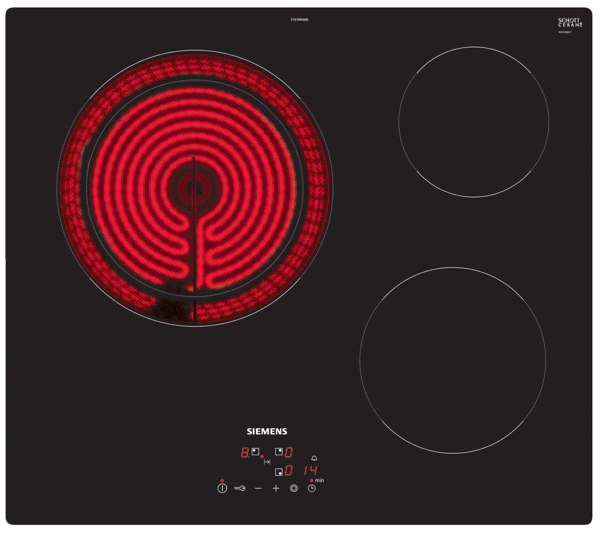 Siemens - Placa Vitrocerámica, 60 cm, 3 zonas, Control easyTouch, 1 Zona Gigante doble de 28 cm, Sin Perfiles, Negro, ET61RBKB8E