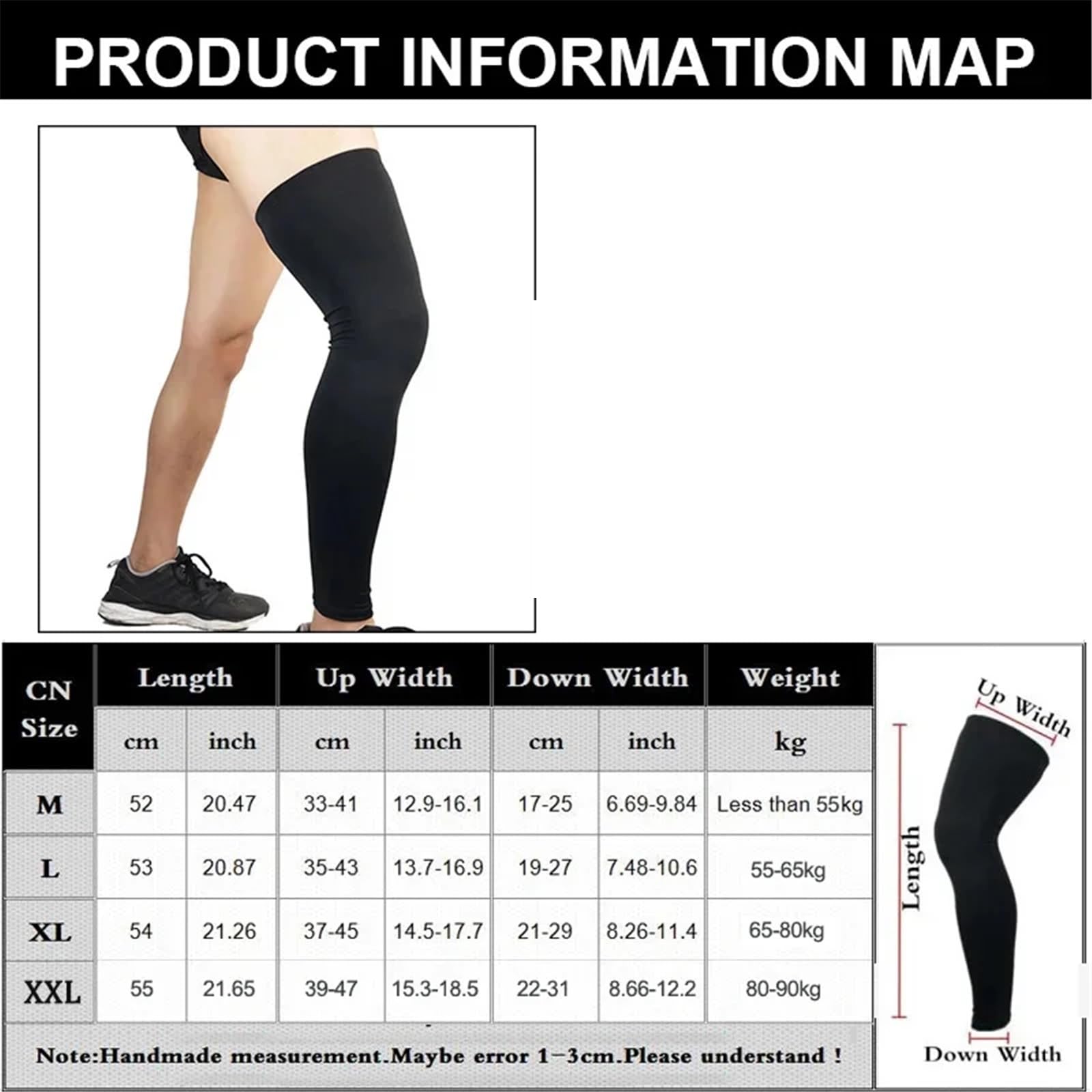 Pantorrilleras Compresion Mangas de compresión for piernas, Fitness, Gimnasio, Deportes, Rodilleras, Calentadores de piernas for fútbol, ​​Ciclismo, Baloncesto y Exteriores.(Black,XXL)