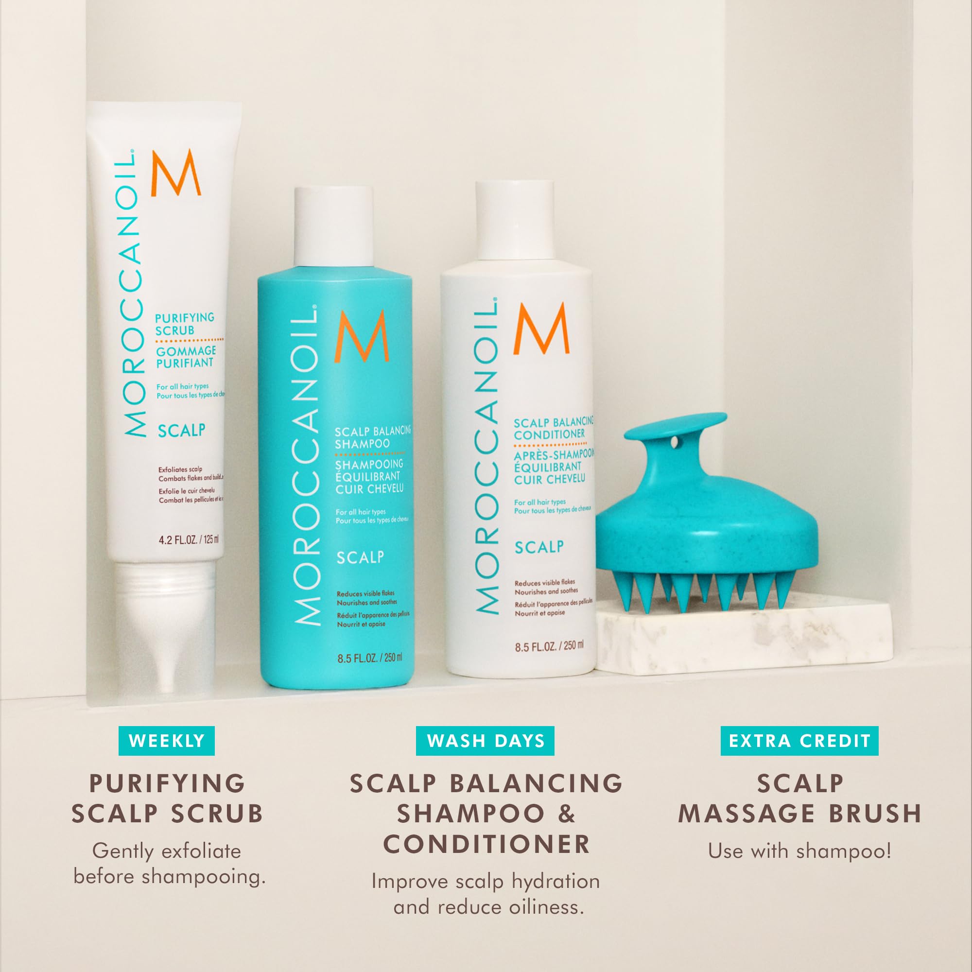 Shampooing pour l’équilibre du cuir chevelu et Après-shampooing pour l’équilibre du cuir chevelu Moroccanoil