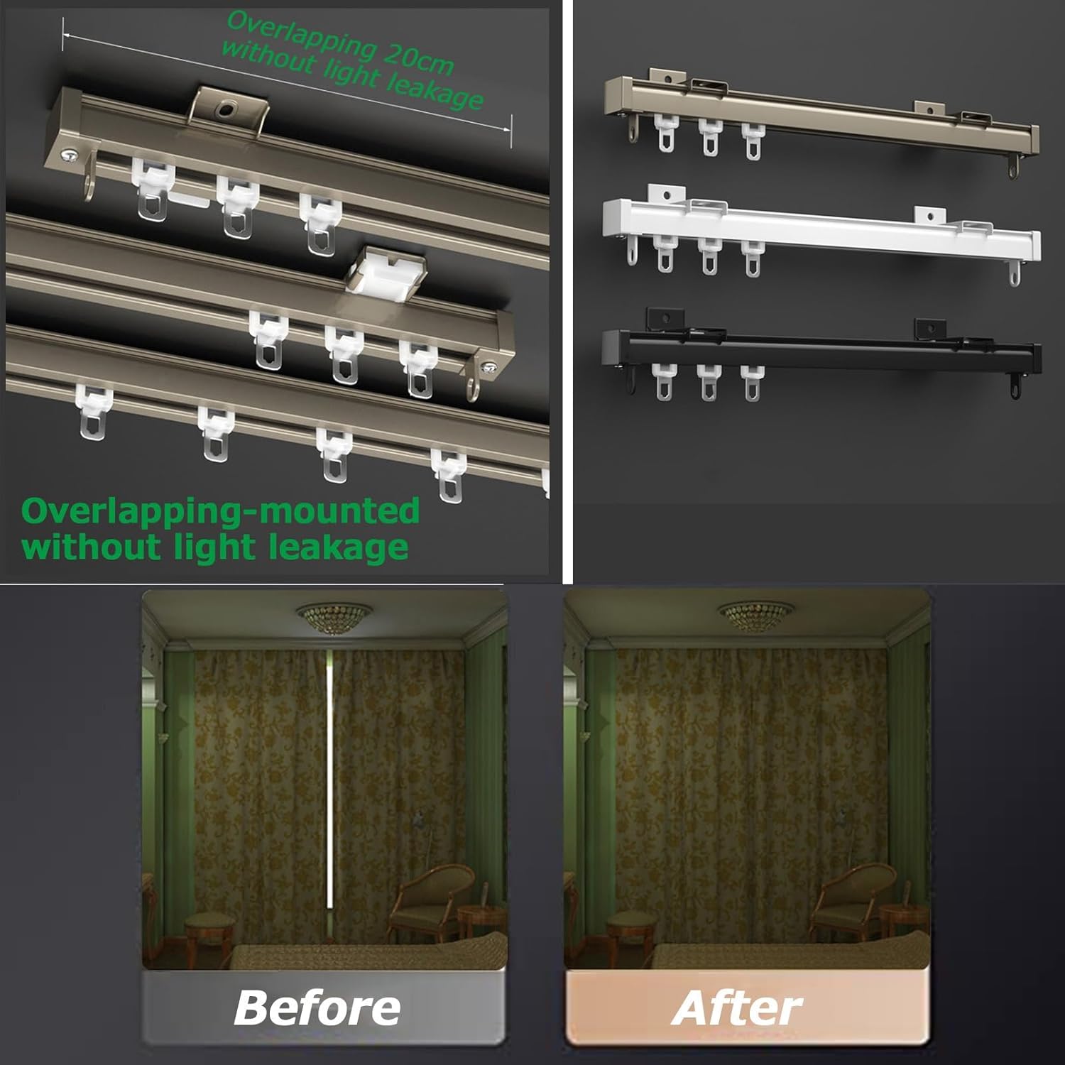 Heavy Duty Aluminum Curtain Track, 50-600cm Adjustable Ceiling & Wall Mounted Rails, Privacy Curtain Brackets for Living Room & Bedroom Decor, Champagne Color, 360cm (11.8ft)