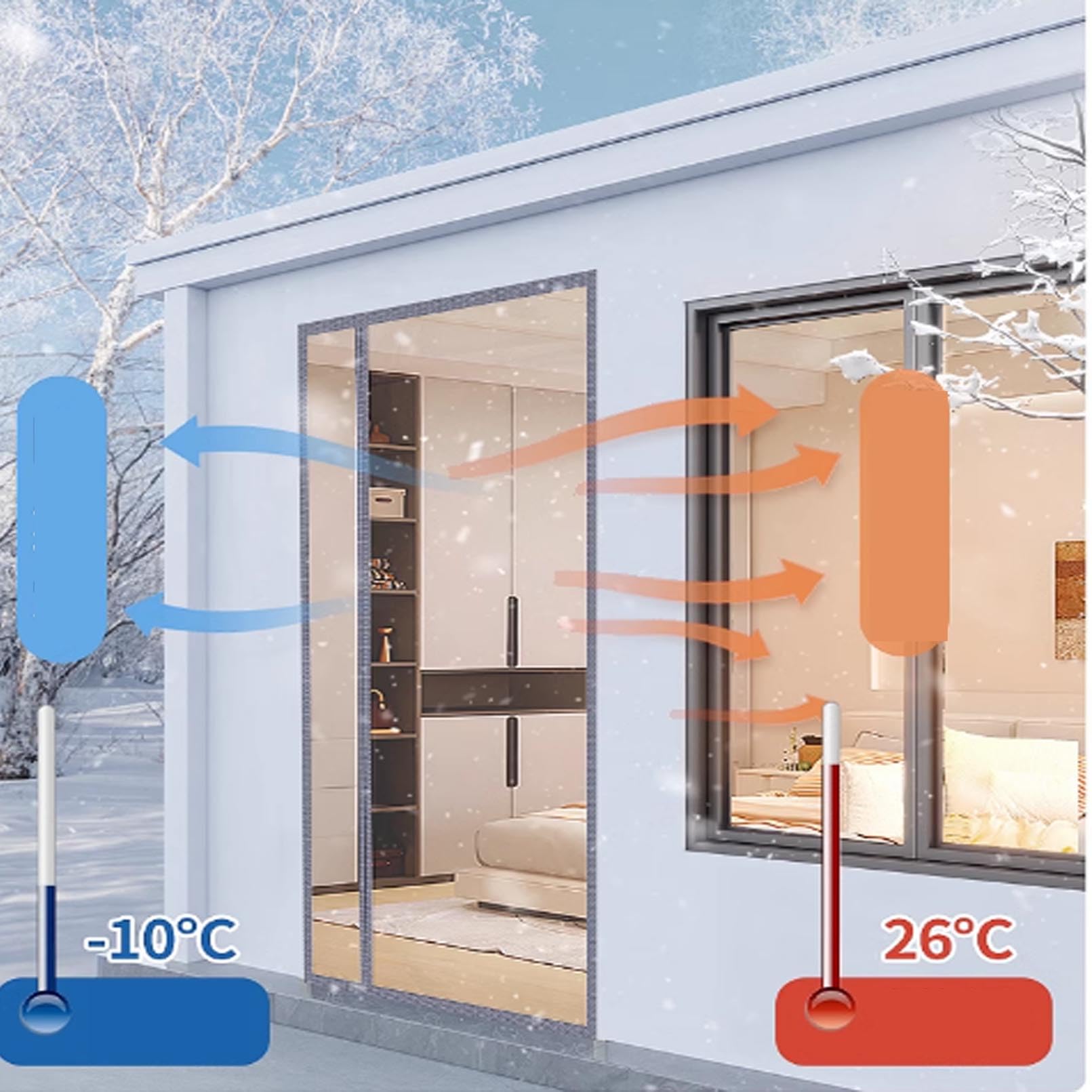 Thermique Rideau de Porte Magnétique Rideau de Porte Isolation Thermique,Fermeture Automatique Transparent Rideau Thermique Isolant Anti Froid Porte Entrée (160 x 210 cm)
