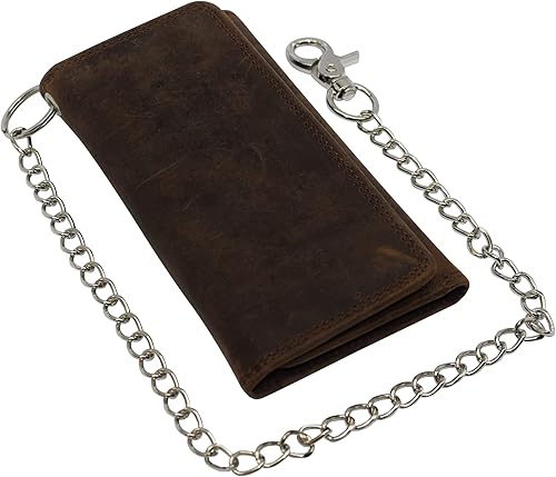 Miniatura 4 de CAZORO Cartera de cadena de motocicleta de Estados Unidos para hombre, 100% piel auténtica natural, bloqueo RFID triple largo, organizador de dinero