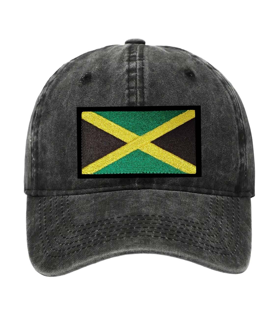 Petite Pine Jamaica Baseball Cap with Washed Cotton Fabric,Hat with Embroidered Jamaican Patch,Sun Hat,Adjustable Baseball Cap for Unisex Men Women Teens Washed Baseball Black