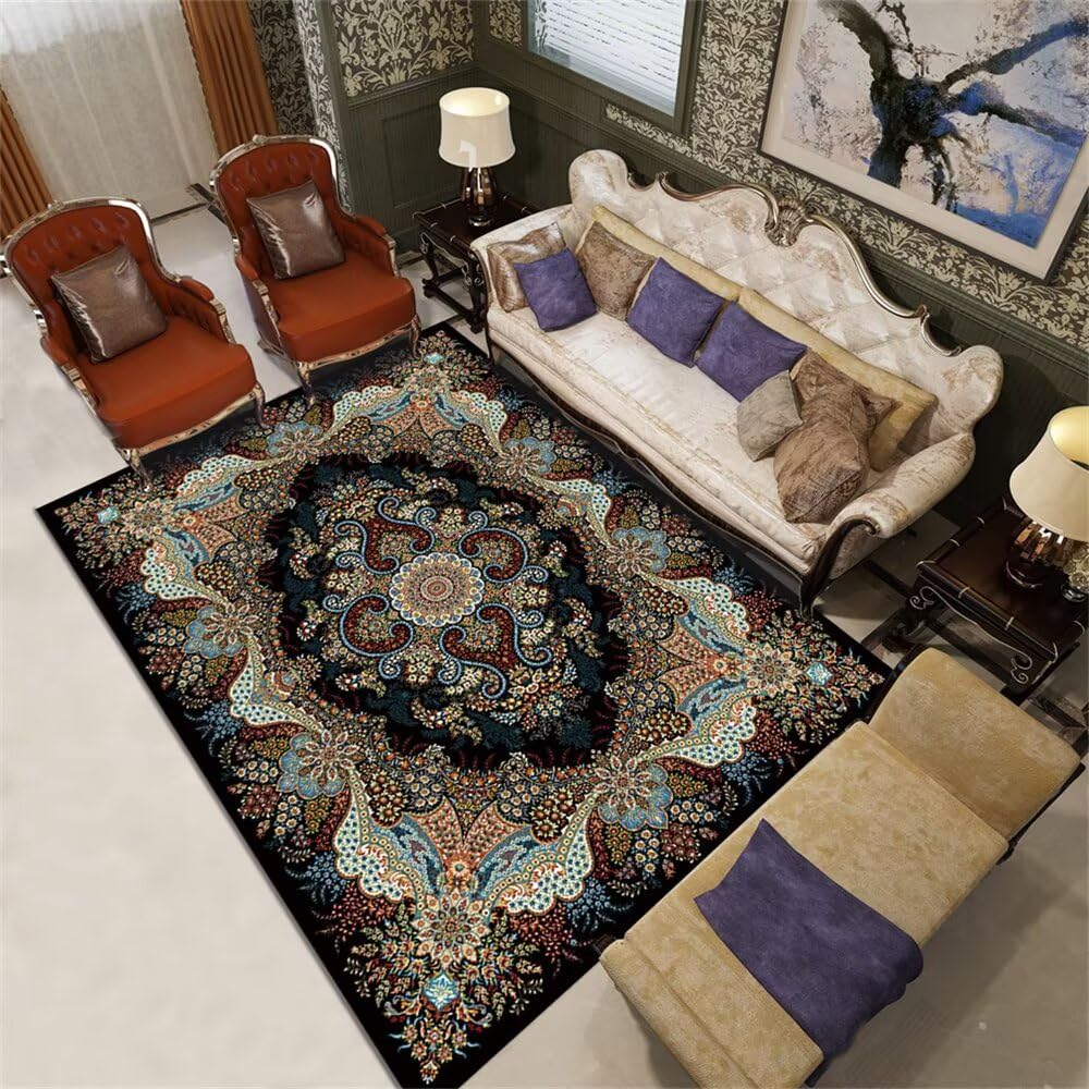 Tapis d'entrée de chambre fille 180x250cm multicolore vintage noir bleu