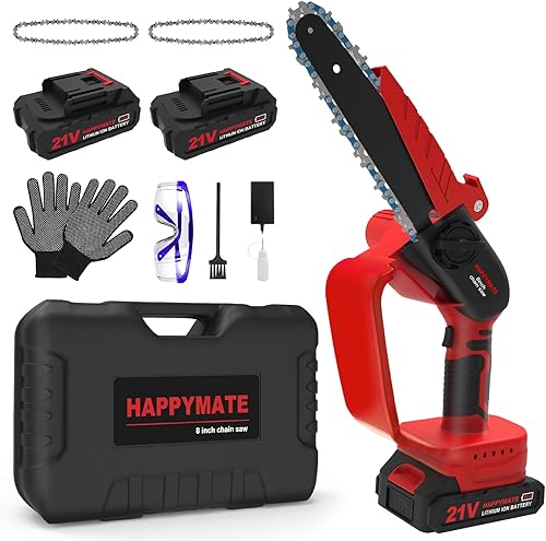 Miniatura 1 de Mini motosierra inalámbrica de 8 pulgadas, mini motosierra HAPPYMATE con 2 paquetes de baterías recargables, motosierra eléctrica con una sola mano