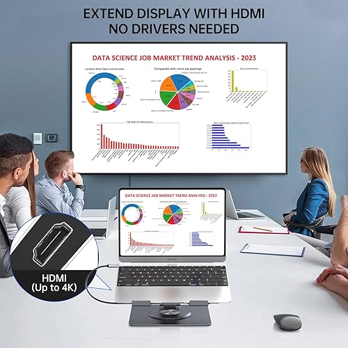 Miniatura 4 de Estación de acoplamiento para laptop MacBook ProAirDellHPSurface HC 11 en 1 USB C Hub giratorio de 360 con concentrador USB 4K HDMI USB 3.0 PD100W