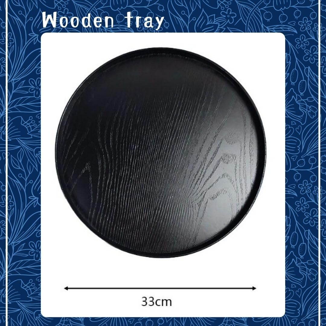 Modern Black Wooden Round Serving Tray