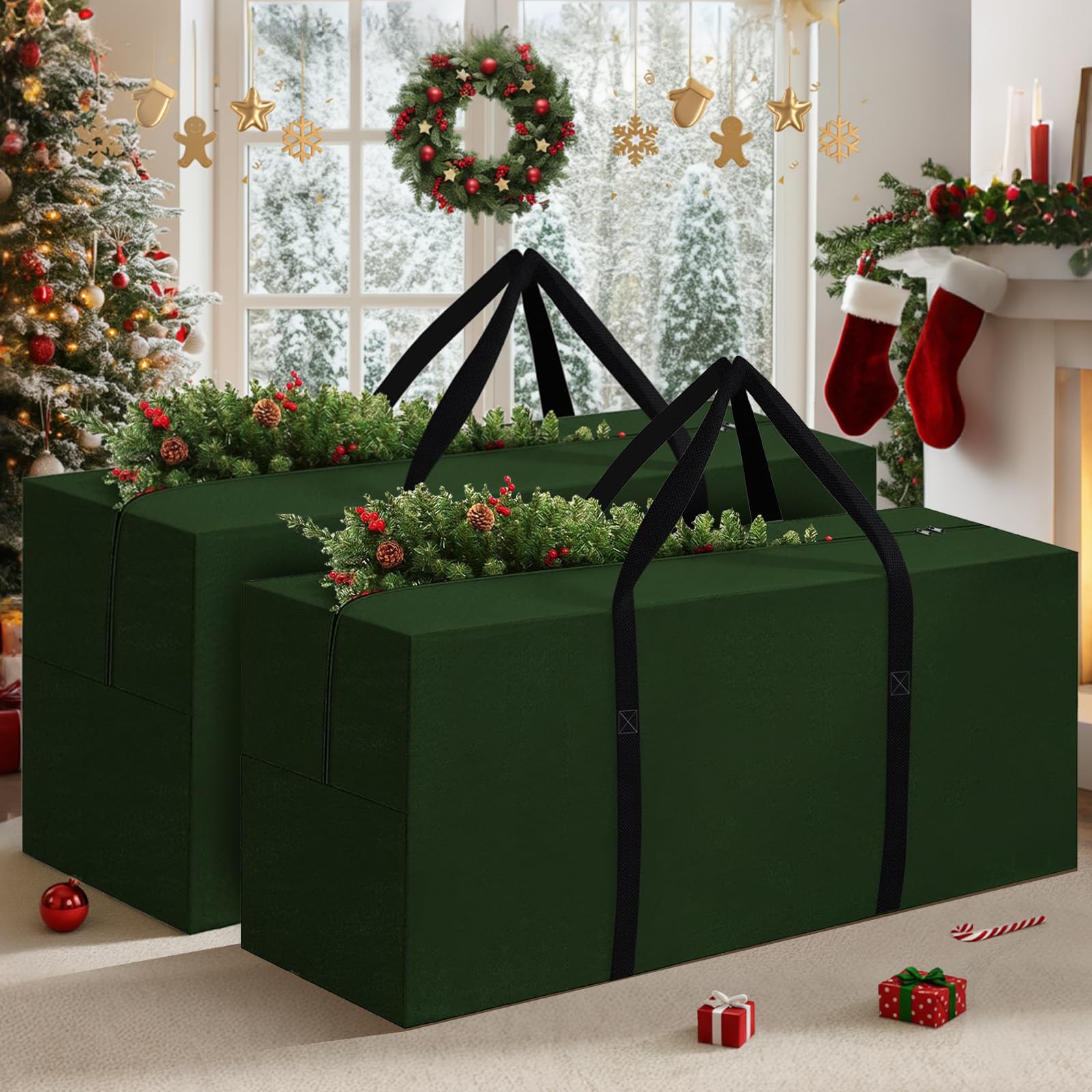 Paquete de 2 bolsas de almacenamiento para árbol de Navidad que se adapta a árboles artificiales desmontados de hasta 12 pies de alto, bolsa impermeable para árbol de Navidad, bolsa de