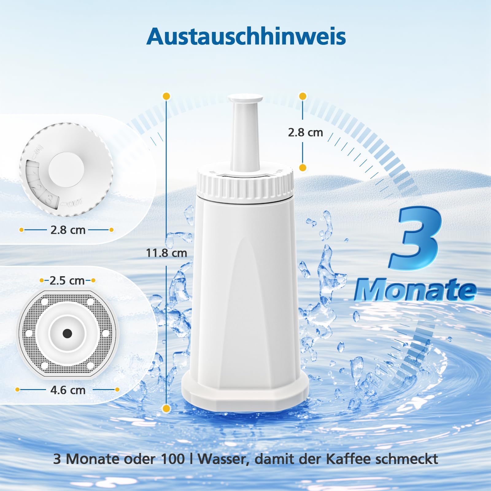 Zamiennik filtr wody do ekspresu do kawy Sage, 4 sztuki, zamiennik dla Sage Barista Express Pro, filtr do SES810/SES880/SES920/SES980/SES990/SES875/SES008/BES008, SES008WHT0NEU1