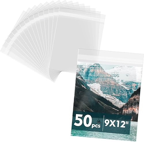 Mat Board Center, paquete de 50 bolsas de almacenamiento de 9 716 pulgadas x 12 14 pulgadas sin ácidos, fundas transparentes para impresiones