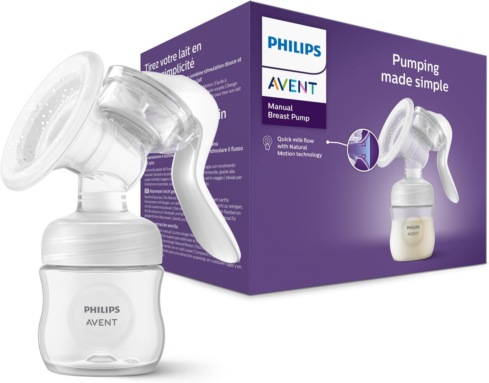 Philips Avent Manual Breast Pump - Easy Pumping, with Natural Motion Technology, BPA-Free (Model SCF430/01), Transparent