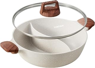 CAROTE 4.5QT Divided Hot Pot with Glass Lid - Nonstick Dual Flavor Shabu Shabu Stockpot for Induction Gas Stove