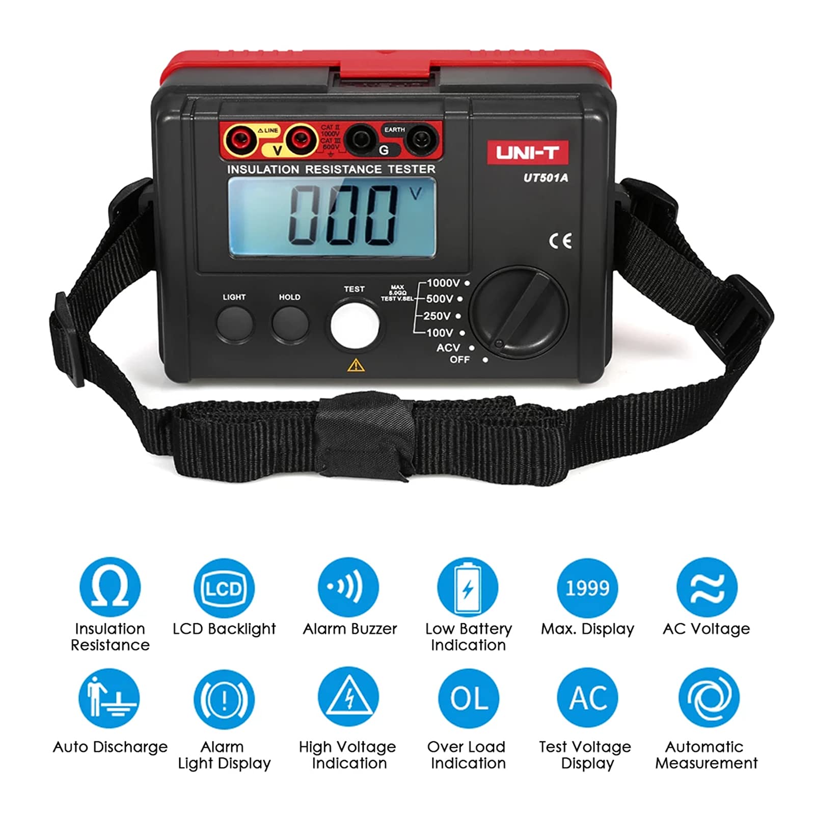 UNI-T UT501A 1000V Isolierung Erde Boden Widerstand Meter Megger Auto-Bereich Ohm Tester Megaohmmeter Voltmeter Tester