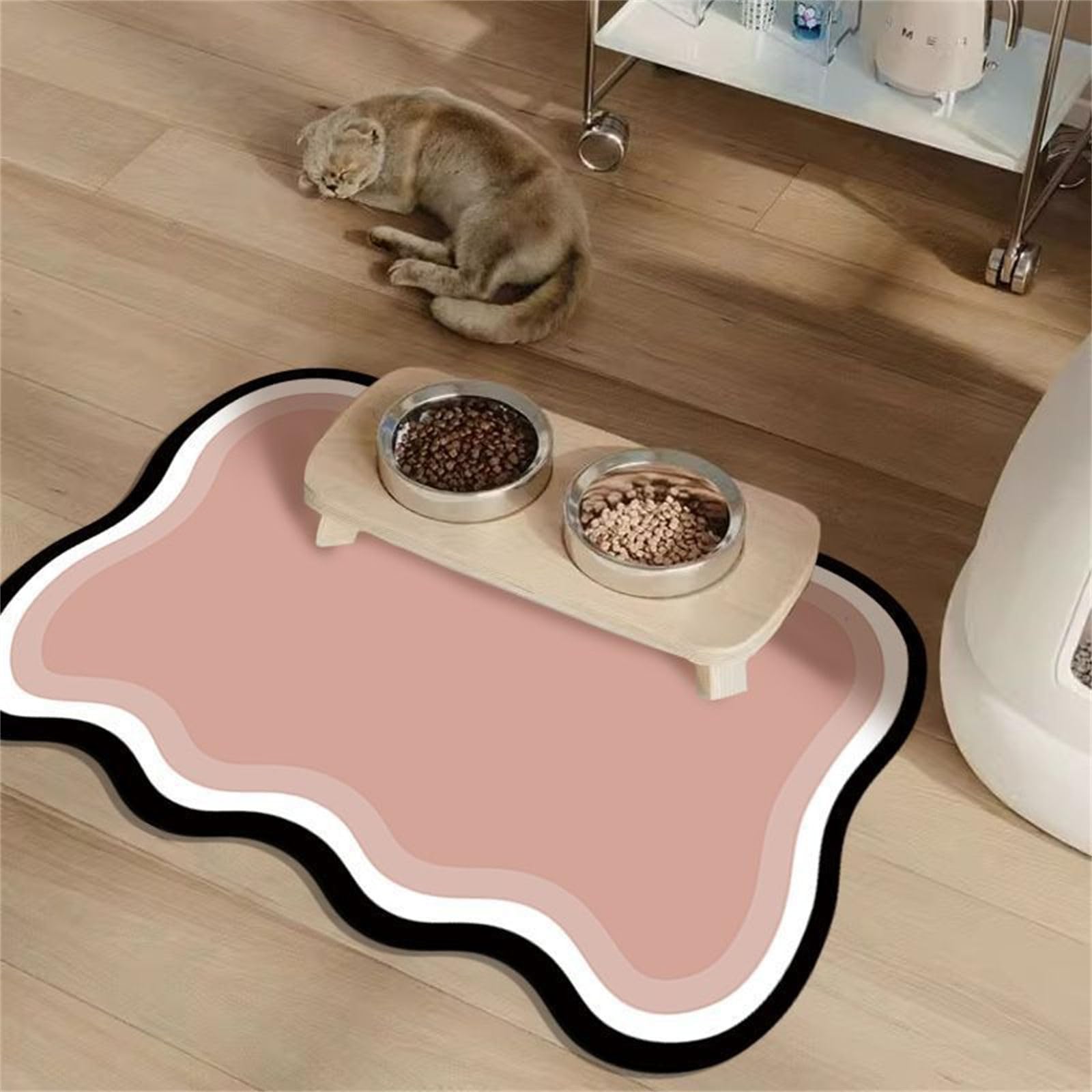 Hearda Absorbent Pet Food Mat, Irregular Shape Pet Mats for Food Bowls Pet Feeding Mat Dog Bowl Mats Non Slip Quick Dry Water Dispenser Mat Durable Dog Food Placemat (60x90cm,Pink)