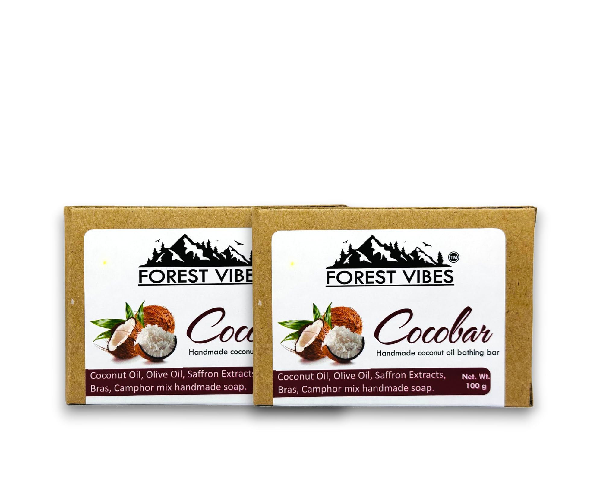 Forest Vibes Cocobar Handmade Bathing Soap for Glowing Skin | Coconut Oil Soap | Long Lasting Hydration | Suitable for All Skin Types- 2X100 g