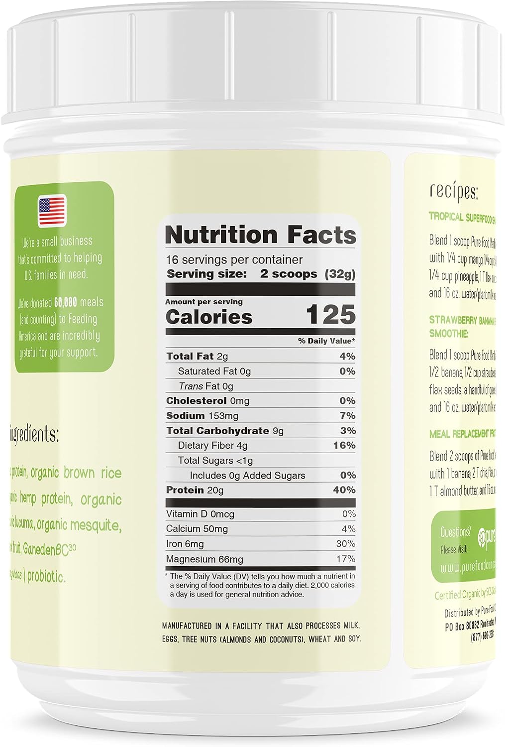 Pure Food: Plant Based Protein Powder with Probiotics | Organic, Clean, All Natural, Vegan, Vegetarian, Whole Superfood Nutritional Supplement with No Additives | Keto (Vanilla + Chocolate)