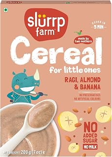 Slurrp Farm Ragi Almond Banana Baby Cereal for Toddlers - No Added Sugar, Milk or Preservatives, High Fiber Protein, Easy Digest 7.05oz