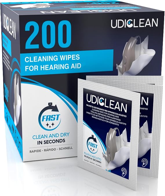 200 Hearing Aid Cleaning Pocket Wipes Udiclean for Removing Grease Sweat and Dirt Individually Wrapped Wet Wipes