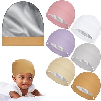 6 Pcs Satin Lined Baby Newborn Hats Silk Satin Lined Beanie Toddler Hat for Hospital Infant Girls Boys