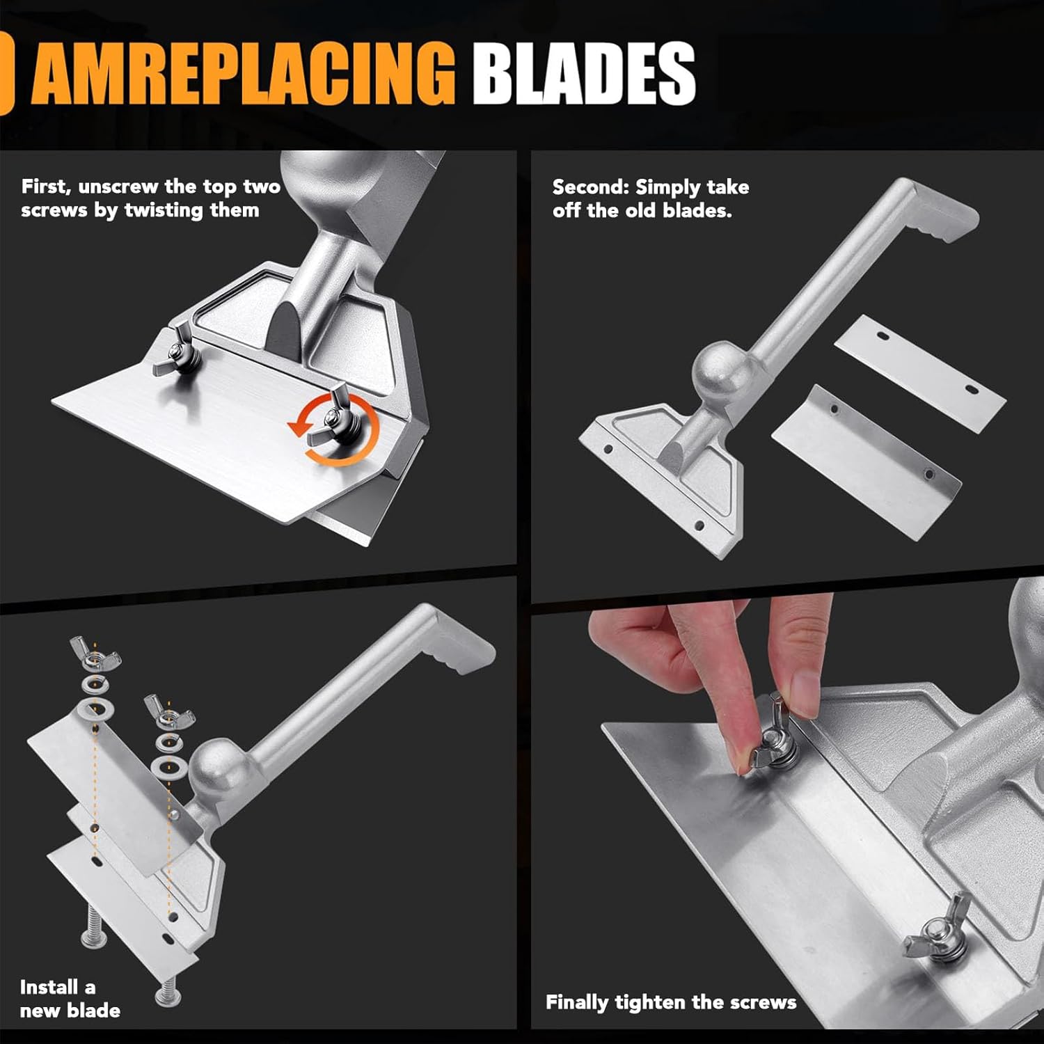 Heavy Duty Griddle Scraper, Stainless Steel Blades, Aluminum Flat Top Grill Scraper, Ergonomic Handle, Easy Blade Replacement, for Grills, Flat Top Grills, with Guard