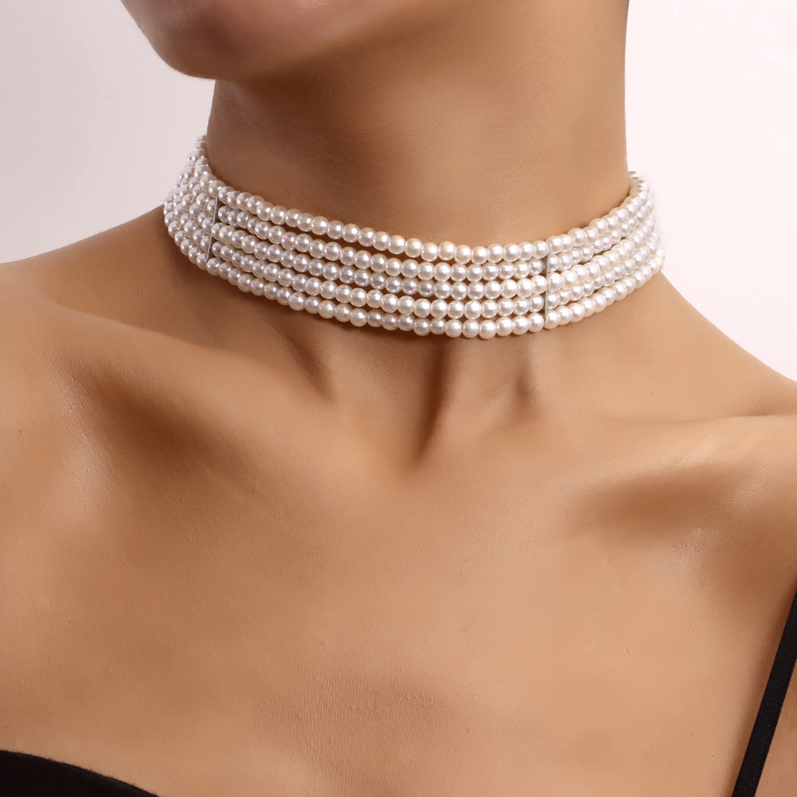 Collana A Girocollo Multi Strato Aleasha – 3 File Di Perle Finte Oro E Bianco, Gioiello Elegante Per Matrimonio E Feste