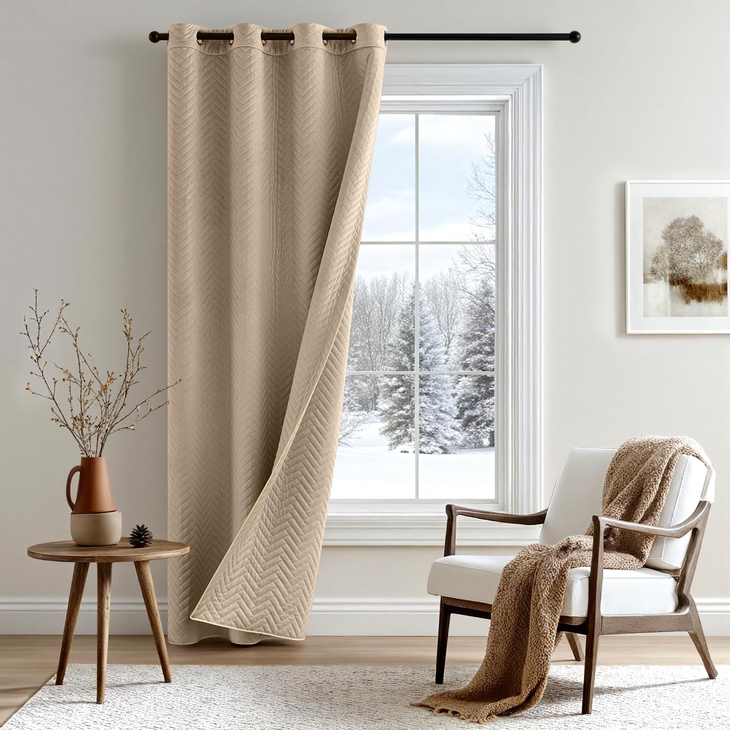 MIULEE Thermovorhang beidseitiger Samt gesteppt Beige, 132x225 cm 1er | Beidseitiger Samt: Vorder- und Rückseite aus weichem Samt; das gesteppte Futter hält Kälte draußen und Wärme im Raum.