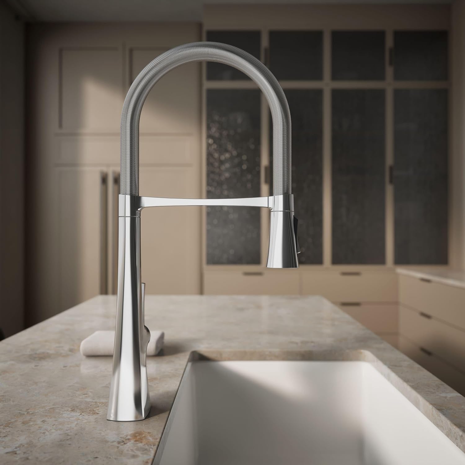 Kohler 22060-CP Graze Tall Commercial, 3 Function Semi-pro Kitchen Sink Faucet with Pull Down Sprayer, Polished Chrome