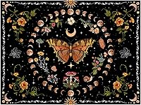 Vista 11 de Aipon Tapiz de flores de mariposa azul botánico bohemio para colgar en pared para dormitorio y sala de estar (36.00 pulgadas, 48.00 pulgadas, azul)