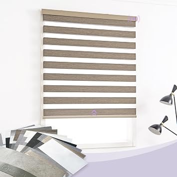 Graywind Zebra Blinds 100% Blackout Horizontal Light Filtering Cordless Window Shades Roller Blinds with Valance for Home and Office Zebra Blind Fabric Samples
