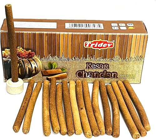 Tridev Kesar Chandan - Palitos de incienso natural Agarbatti Dhoop de 282oz para fragancia aromática religiosa con soporte meditación y adoración