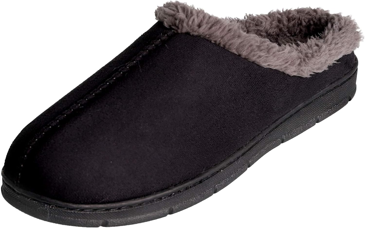 Hanes Men's Memory Foam Indoor/Outdoor Microsuede Clog Slipper Shoe, Black Sherpa, Large