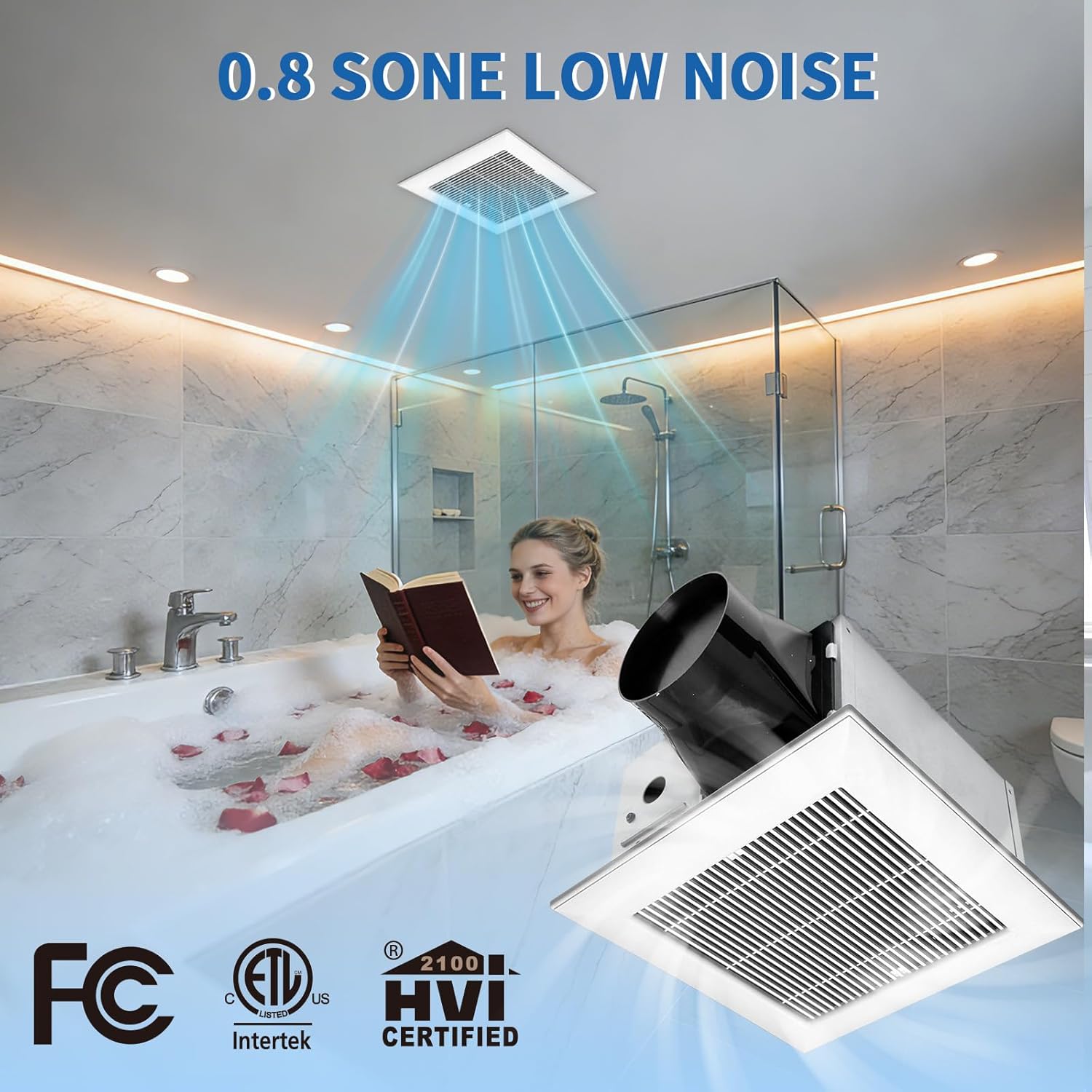 mw Bathroom Exhaust Fan, 80 CFM, Ultra-Quiet 0.8 Sones, Ceiling Mount Retrofit Ventilation for Bathrooms up to 80 sq ft, No Attic Access Needed, ETL & FCC Certified