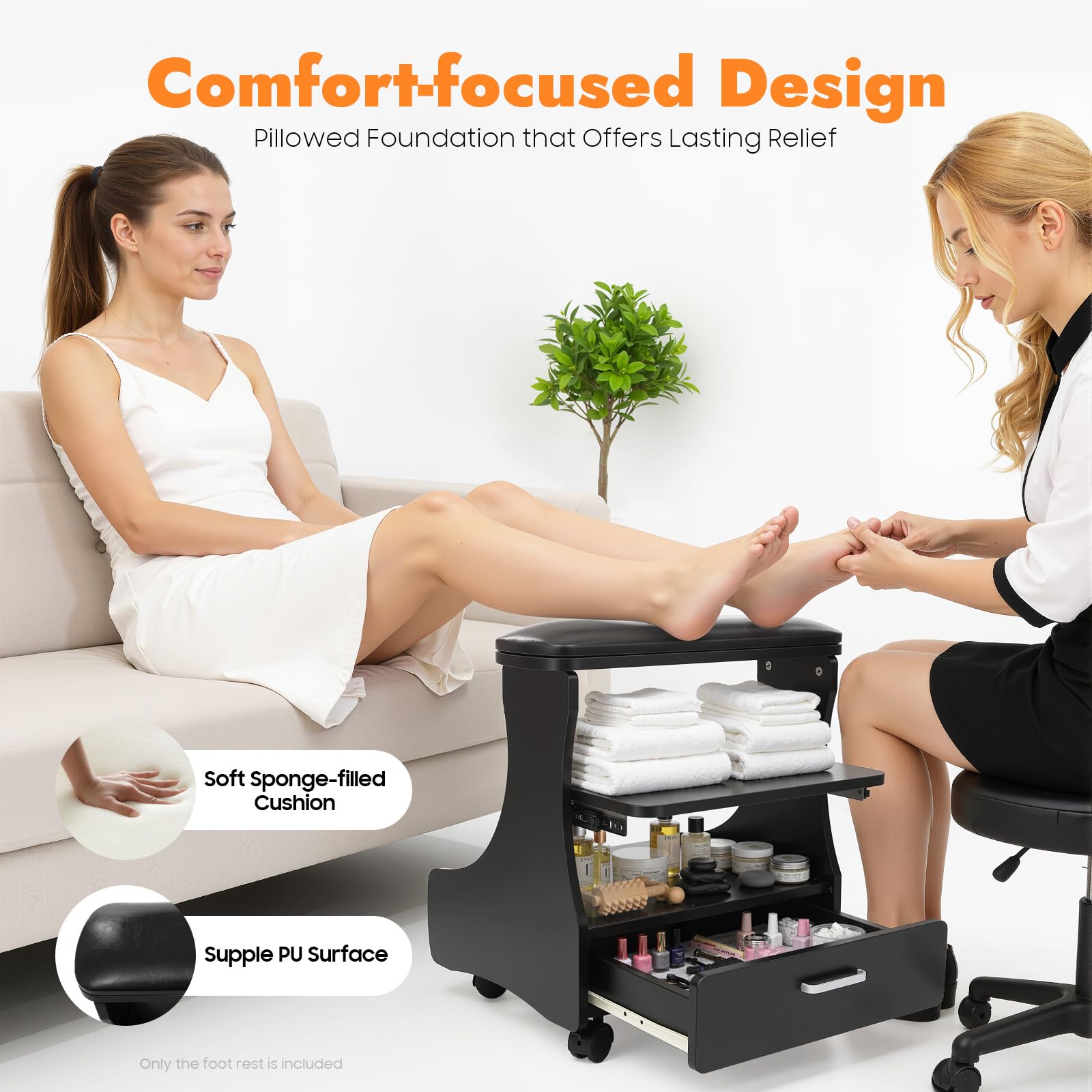 Pedicure Poggiapiedi Sedia, Poggiapiedi Manicure Con Ruote, Pedicure Poggiapiedi Per Facile Uso Domestico Salone, Nero, 3 Livelli, 4 Ruote, 52 x 41 x 53,5 cm