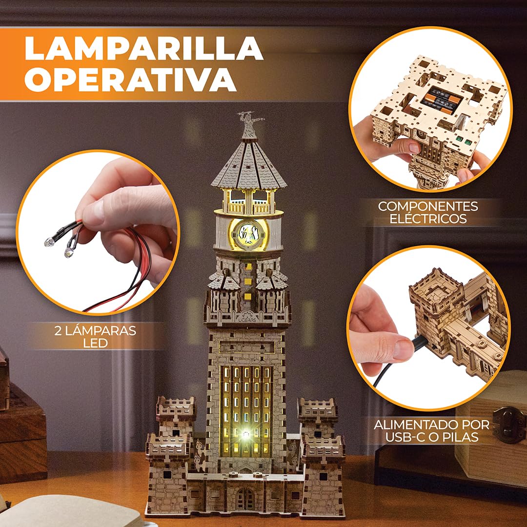 UGEARS Faro de Alejandría 3D Puzzle - Kits de Bricolaje para Adultos Puzzles 3D de Madera para Adultos con Luz LED Nocturna - Kits de Construcción de Modelos Puzzle de Madera Regalo - 340 Piezas