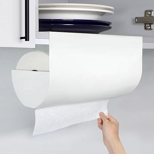 Soporte para toallas de papel, para debajo del gabinete, estante colgante autoadhesivo sin taladro, fácil de rasgar, dispensador de rollos de cocina