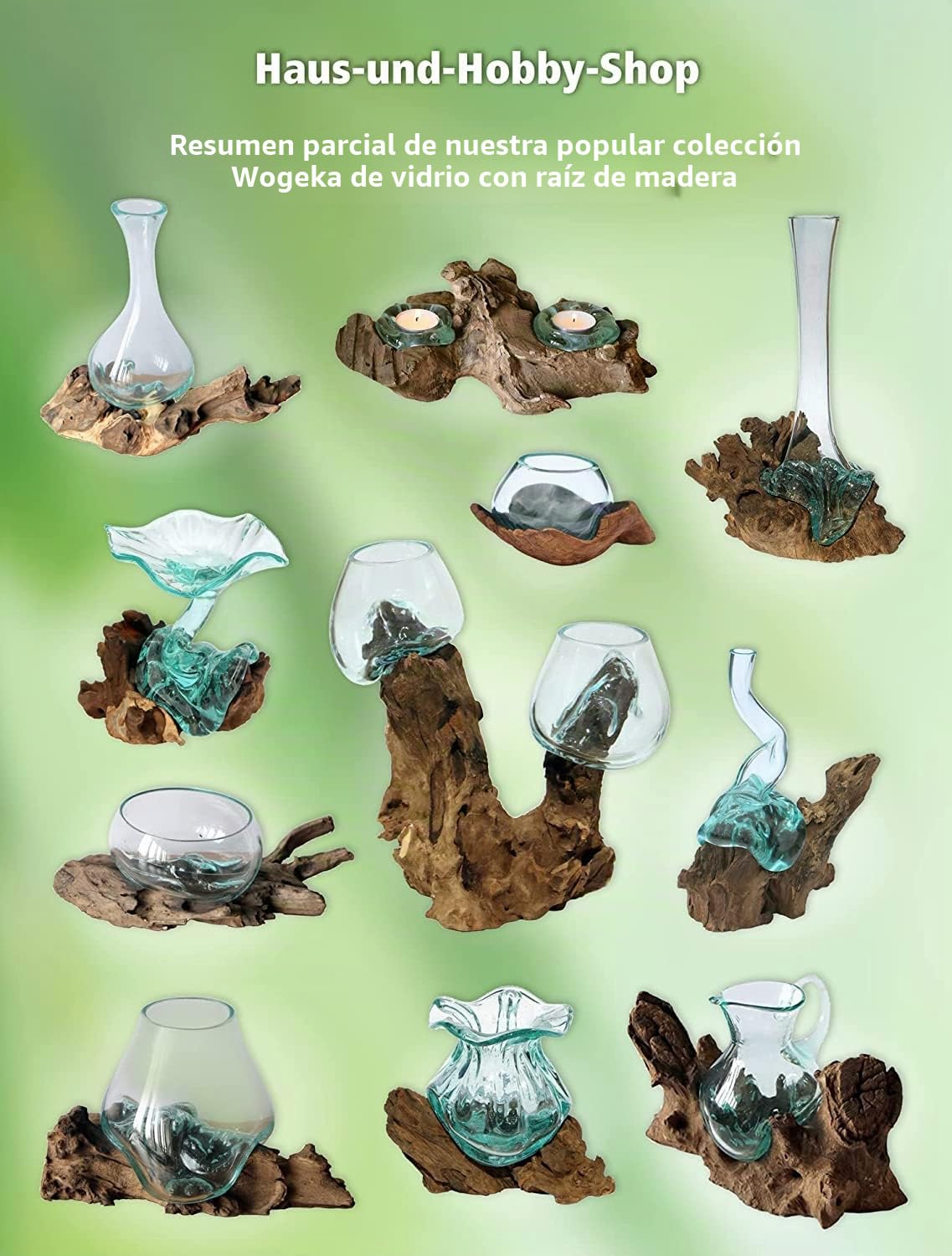 Jarrón de cristal en madera de raíz - (mercancía B) en estilo moderno como idea de regalo para decoración de cristal alto M