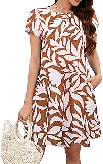 Summer Dresses for Women 2025 Beach Boho Sundress Short Sleeve Pockets Loose Casual Tshirt Dress - Buy now