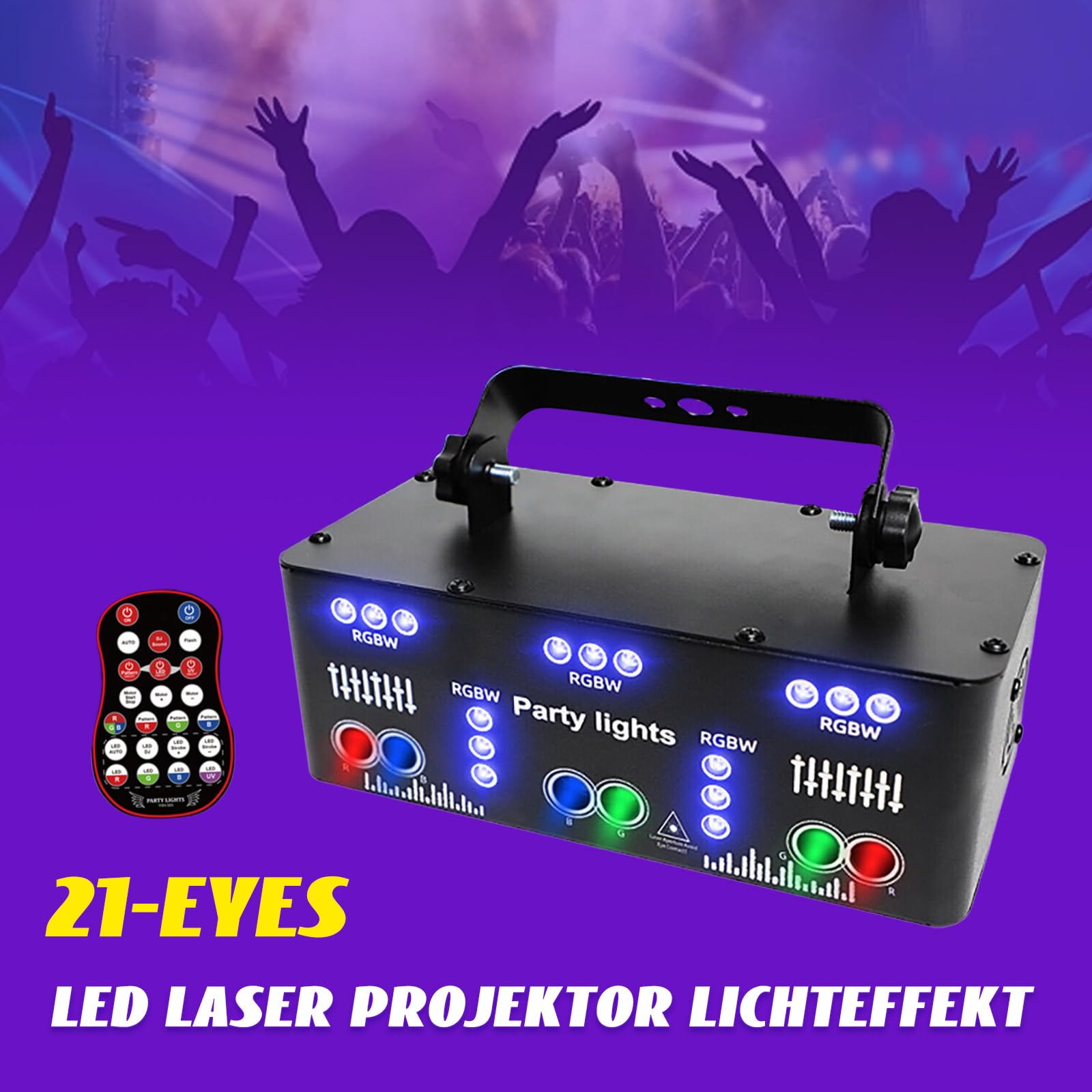 21-Augen Laser Tragbar Bühnenlicht Discolicht Partylicht mit Fernbedienung & UV & 64 Muster, Musikgesteuert DMX Stroboskop Automatik, für Stage Bar Club KTV Party