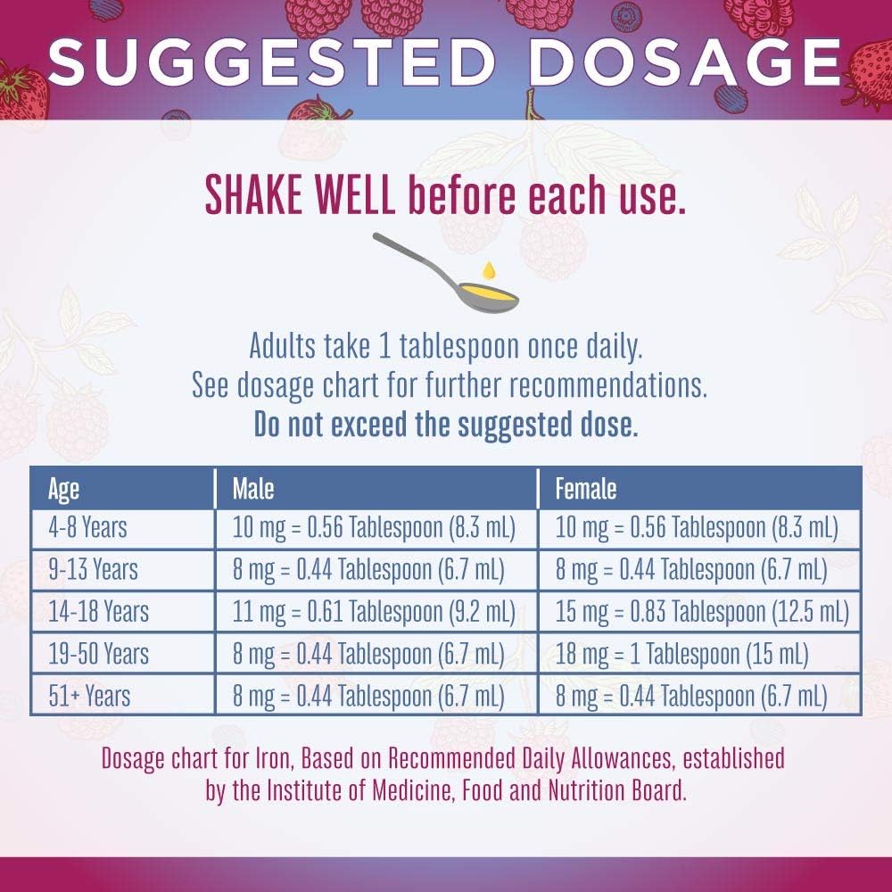 Liquid Iron Vitamin by MaryRuth's, Vegan, Non-GMO, Gluten Free for Adults & Kids, Berry Flavored, 15.22 Fl Oz : Health & Household