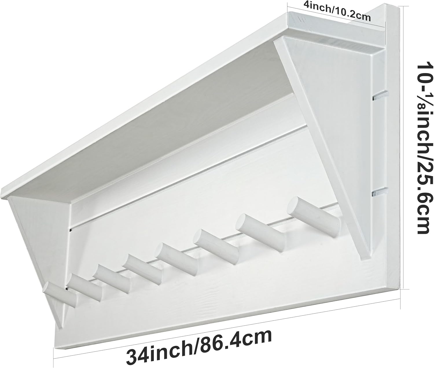 WEBI Coat Rack Wall Mount with Shelf,8 Peg Hooks,34" Long Entryway Wall Shelf with Hooks Underneath for Hanging Coats,Caps,Jacket,Clothes,White